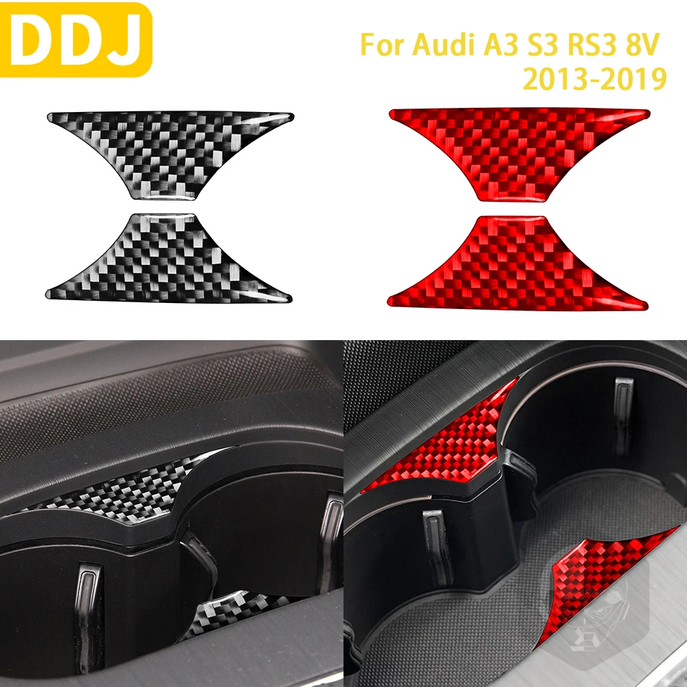 Real Carbon Fiber Car Water Cup Holder Trim Sticker For Audi A3 S3 RS3 8V 2013 2014 2015 2016 2017 2018 Accessories Styling