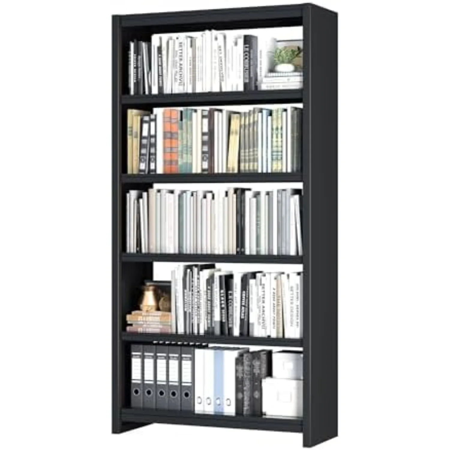 Bookshelf, 5 Shelf Bookcases, Tall Bookcase for Heavy Books, CDs, Movies, Garage Kit, Modern Display Shelf for Library