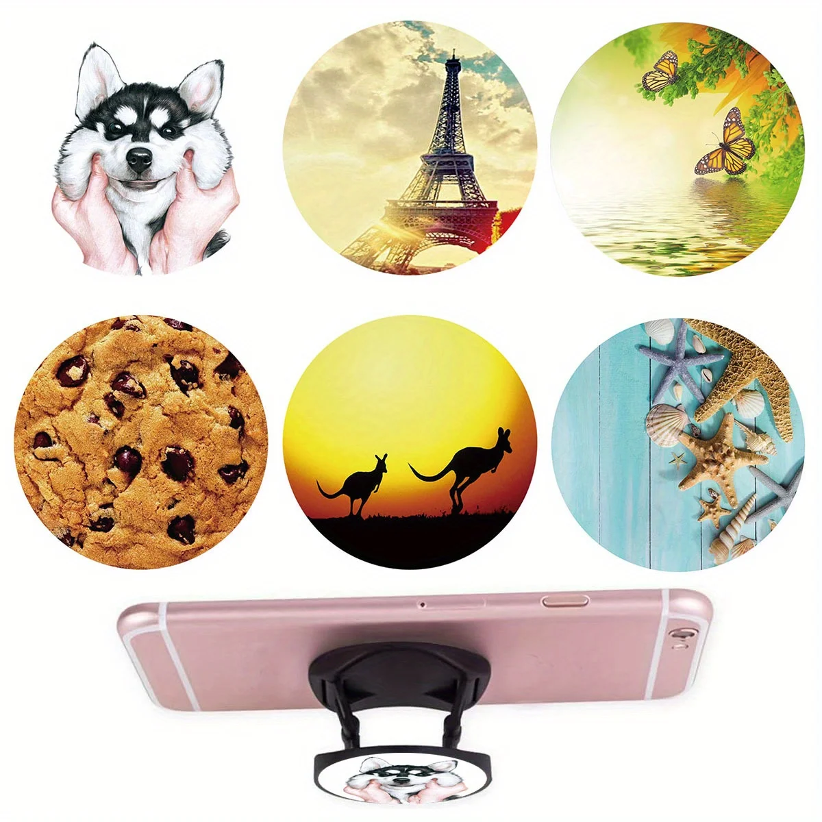 6 Pieces Cell Phone Grip Holder Collapsible Phone Holder Colorful Self-Adhesive Finger Ring Sublimation Phone Holders