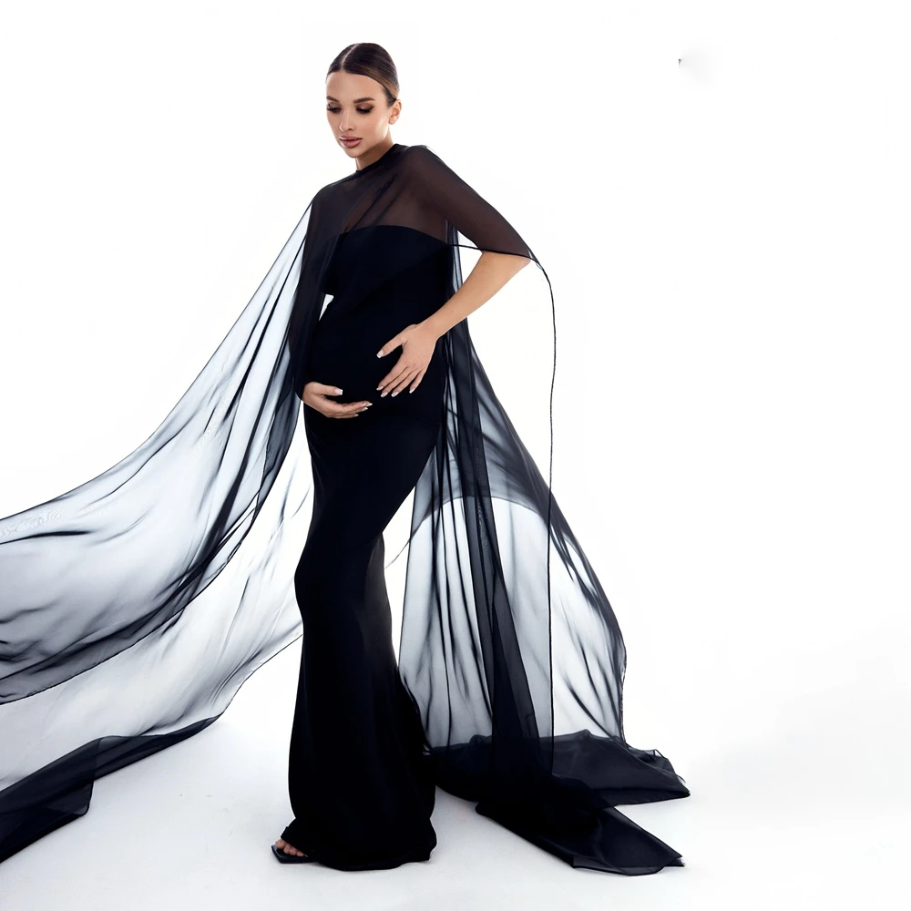 Maternity Photography Props Chiffon Cape White Black Pregnant Photo Shoot Cloak Long Trailing Studio Posing Shrug Clothes - view 6