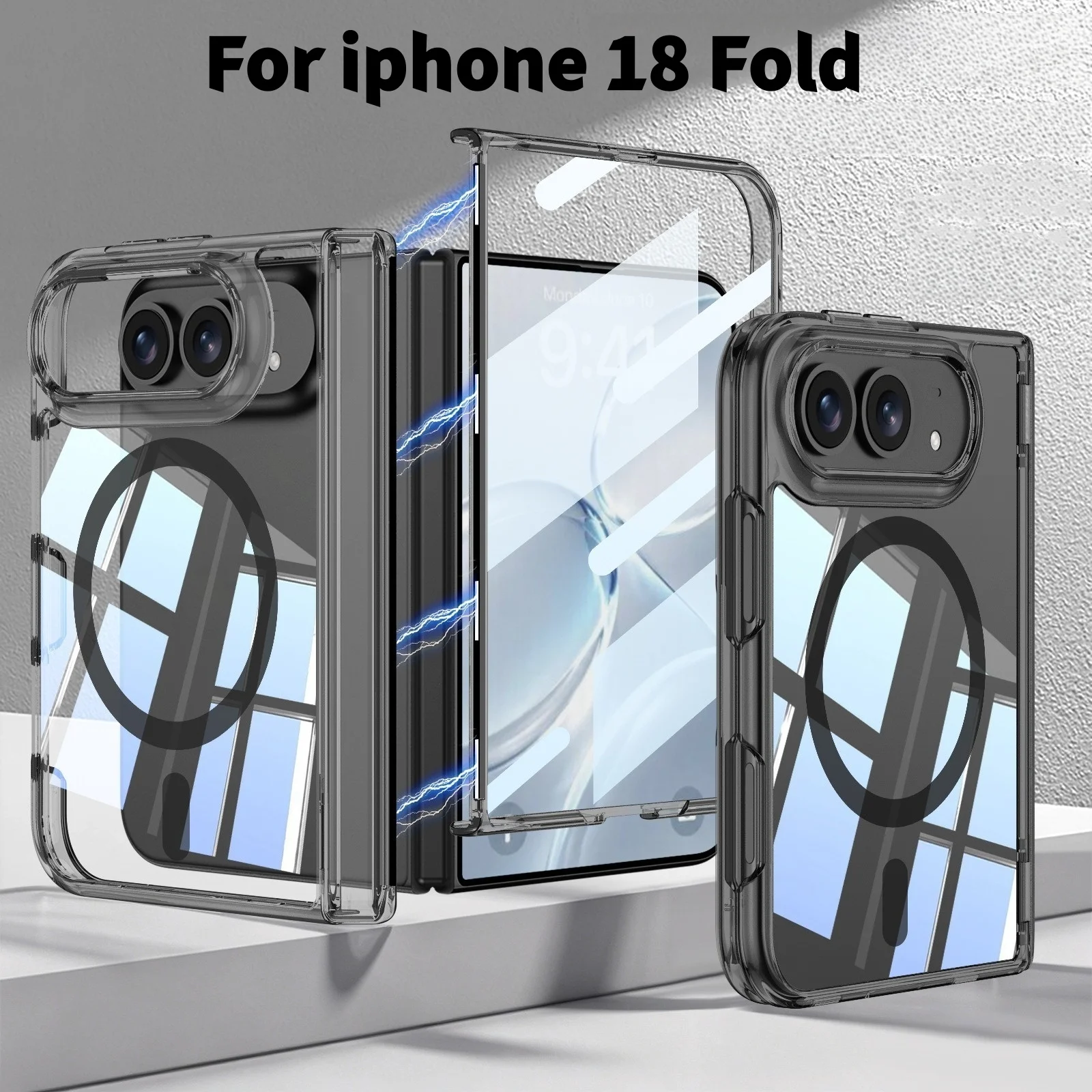 Image of Für iPhone 18 Fold Hülle PC Hart Transparent Für Magsafe Magnetisch Sturzsichere Schutzhülle Für iPhone Ultra Kabelloses Laden Handyhülle