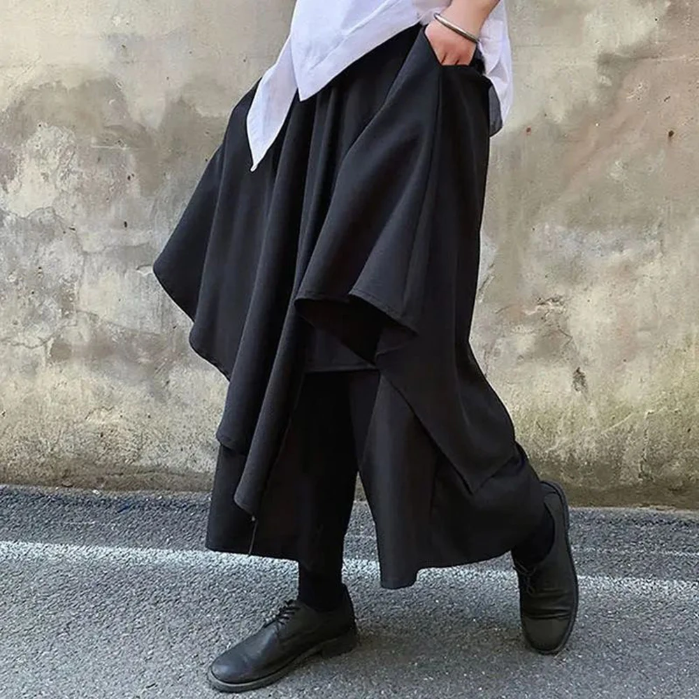 Mens Culottes Layered Harem Pants Autumn Japanese Streetwear Y2k Temperament All-Match Hakama Samurai Skirt Men'S Clothing 2024