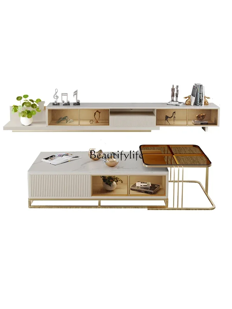 

Stone Plate Coffee Table TV Stand Simple Modern Light Luxury Small Apartment Super Long Retractable