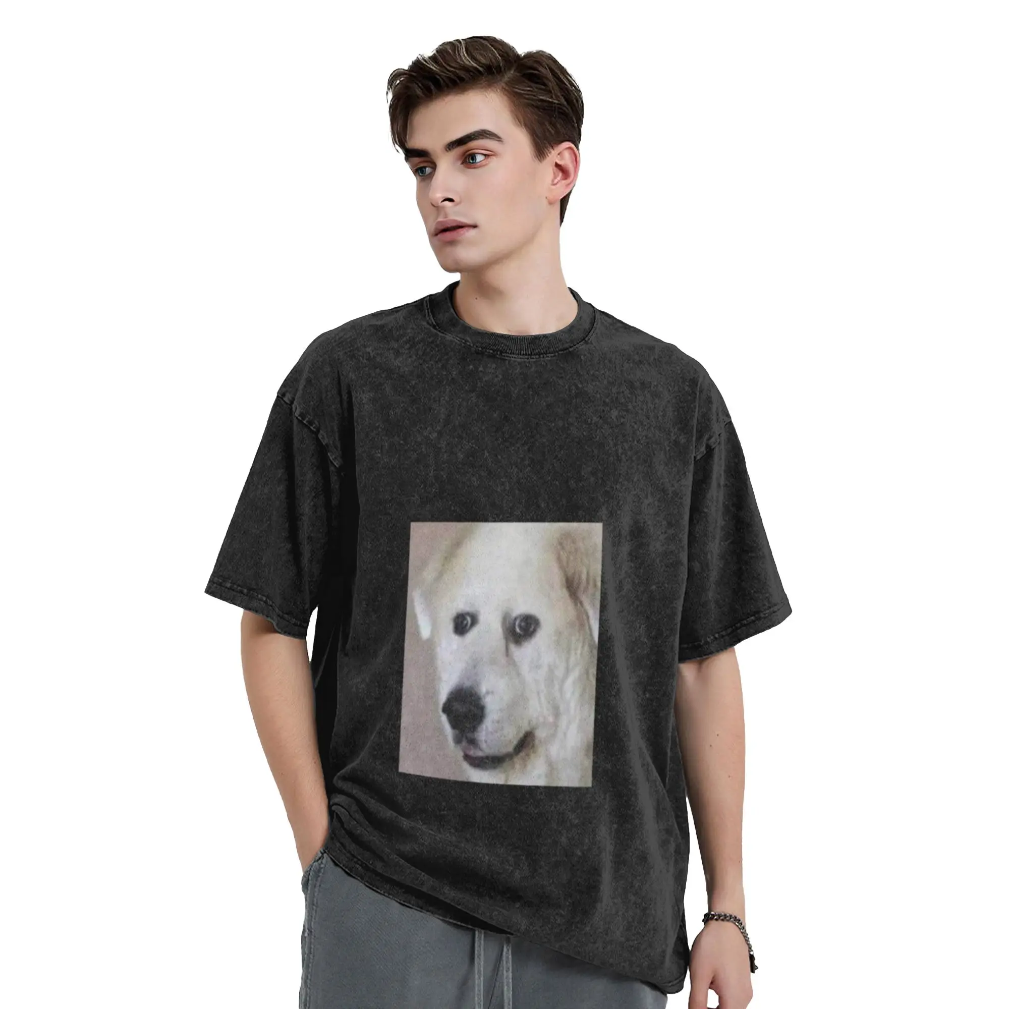 Scared Dog meme Classic Comfort A Washed T Shirt Men's Women's Oversized Cotton Tees Tops