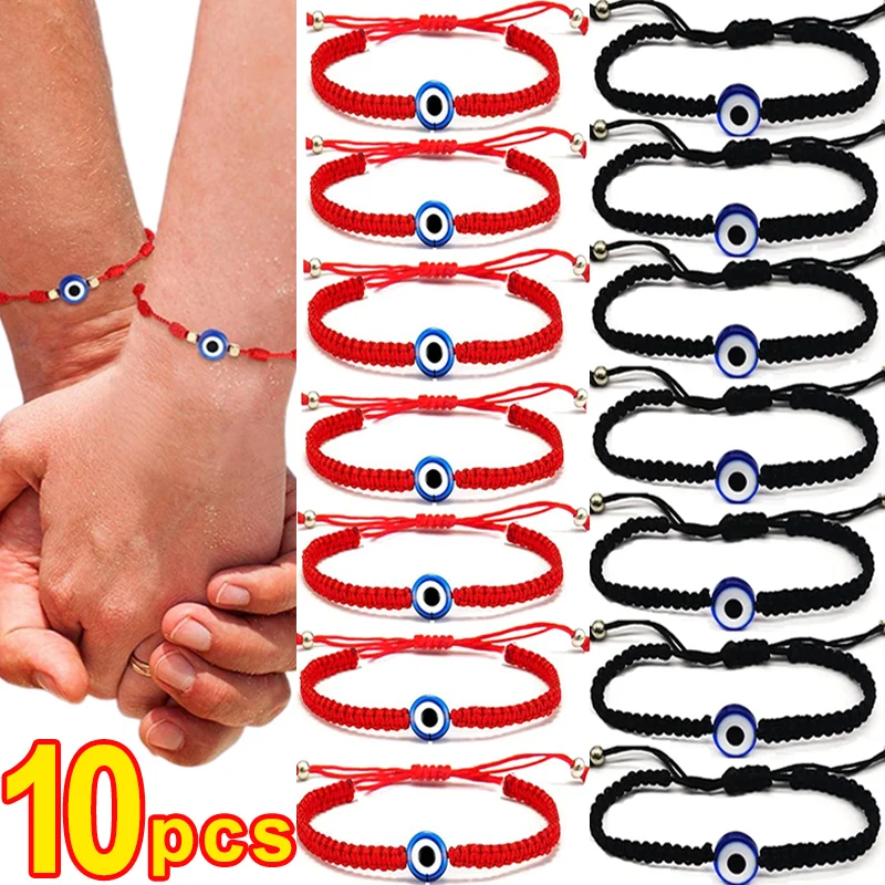 1-10pcs Evil Eye Bracelets for Women Men Lucky Eye Handmade Braided Red Rope Bracelets Lucky Friendship Adjustable Jewelry