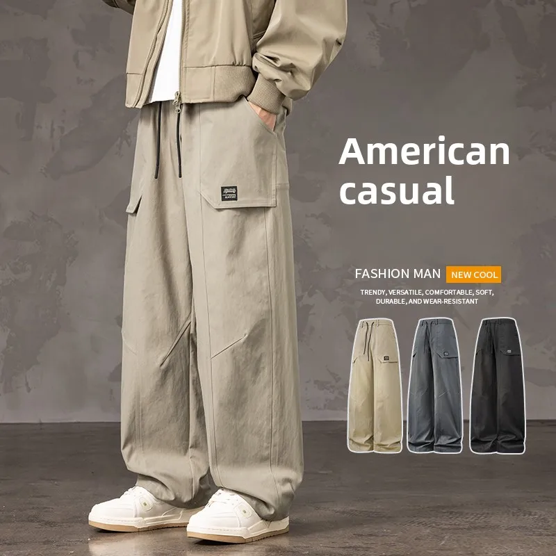 

2025 New Men's Workwear Pants Summer Straight Leg Outdoor Casual Sporty Loose Fit Wide Leg Trousers
