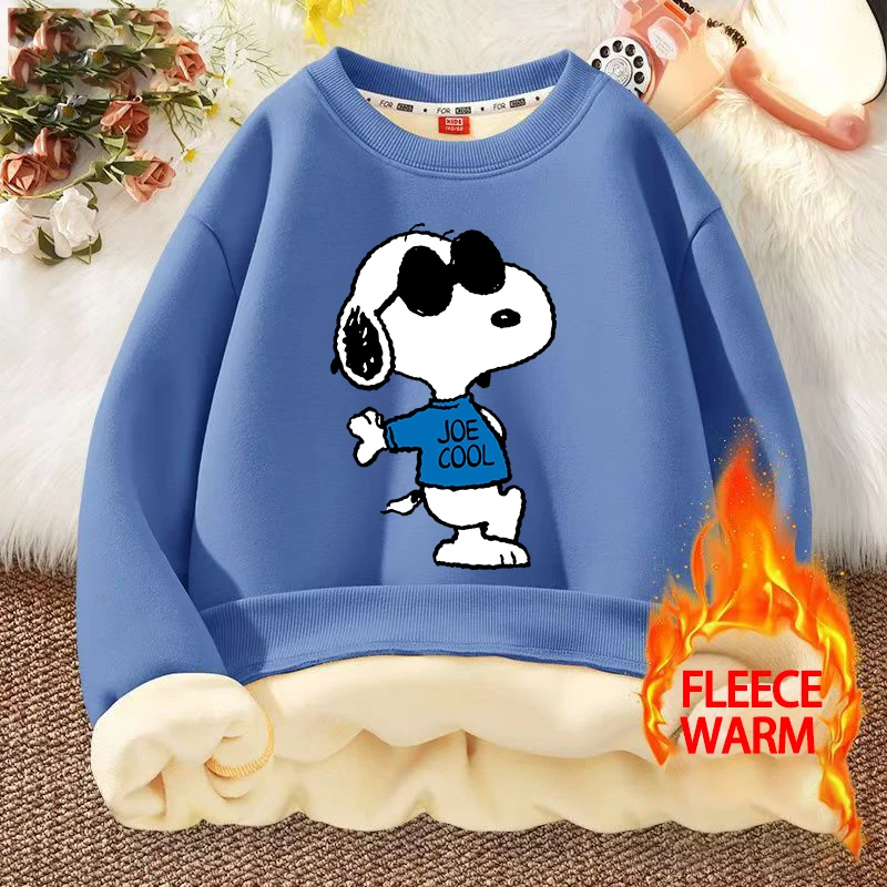 Snoopys Felpa con cappuccio in pile Cartoon Boy Girl Girocollo Felpa casual Inverno Tenere al caldo Top Abbigliamento per bambini Pullover Regali di Natale