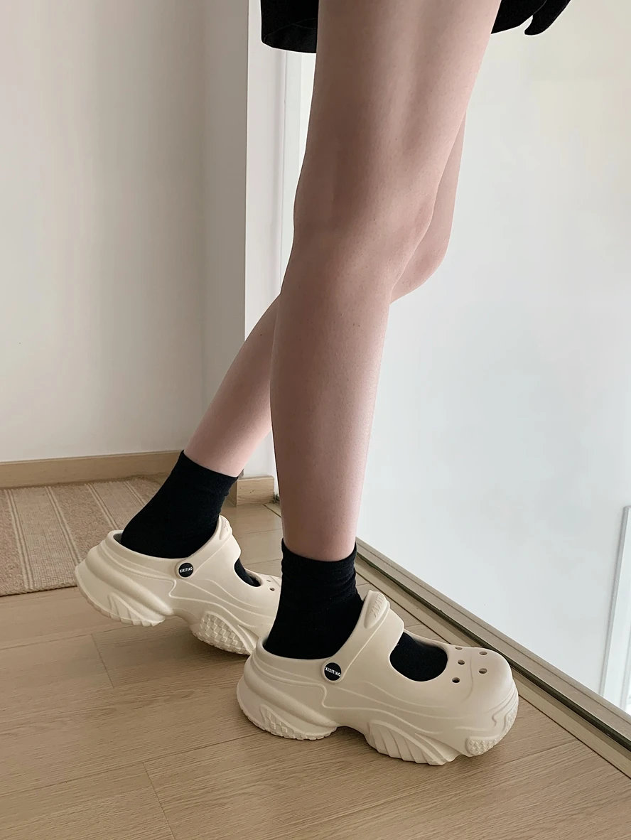 

Women Thick Sole Garden Sandals Shoes Summer Slippers Increased Height 7cm Thick Bottom Mary Jane Hole Shoes