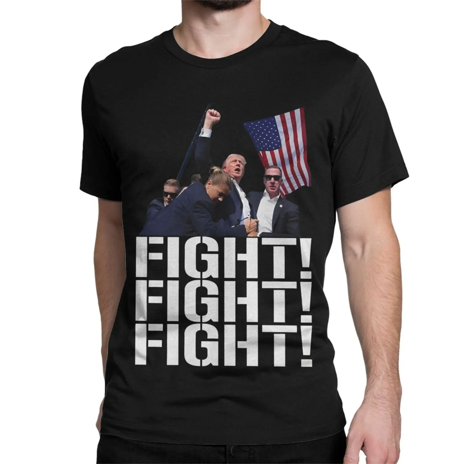 Donald Trump FIGHT FIGHT FIGHT T-Shirts Men USA Leisure Pure Cotton Tees O Neck Short Sleeve T Shirt Gift Idea Clothes