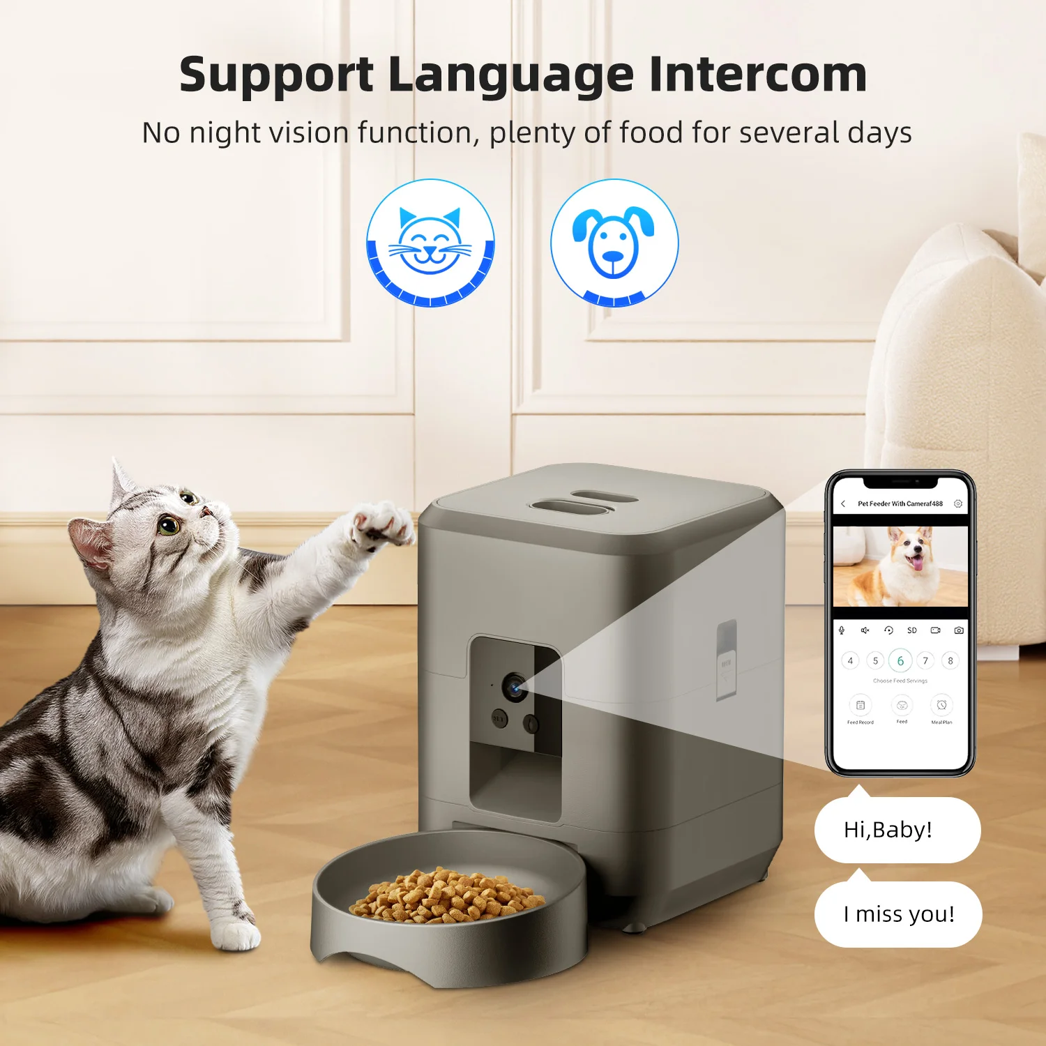 2L with video automatic cat feeder, intelligent timed and quantitative feeding, cat, dog and pet feeding bowl controlled by APP