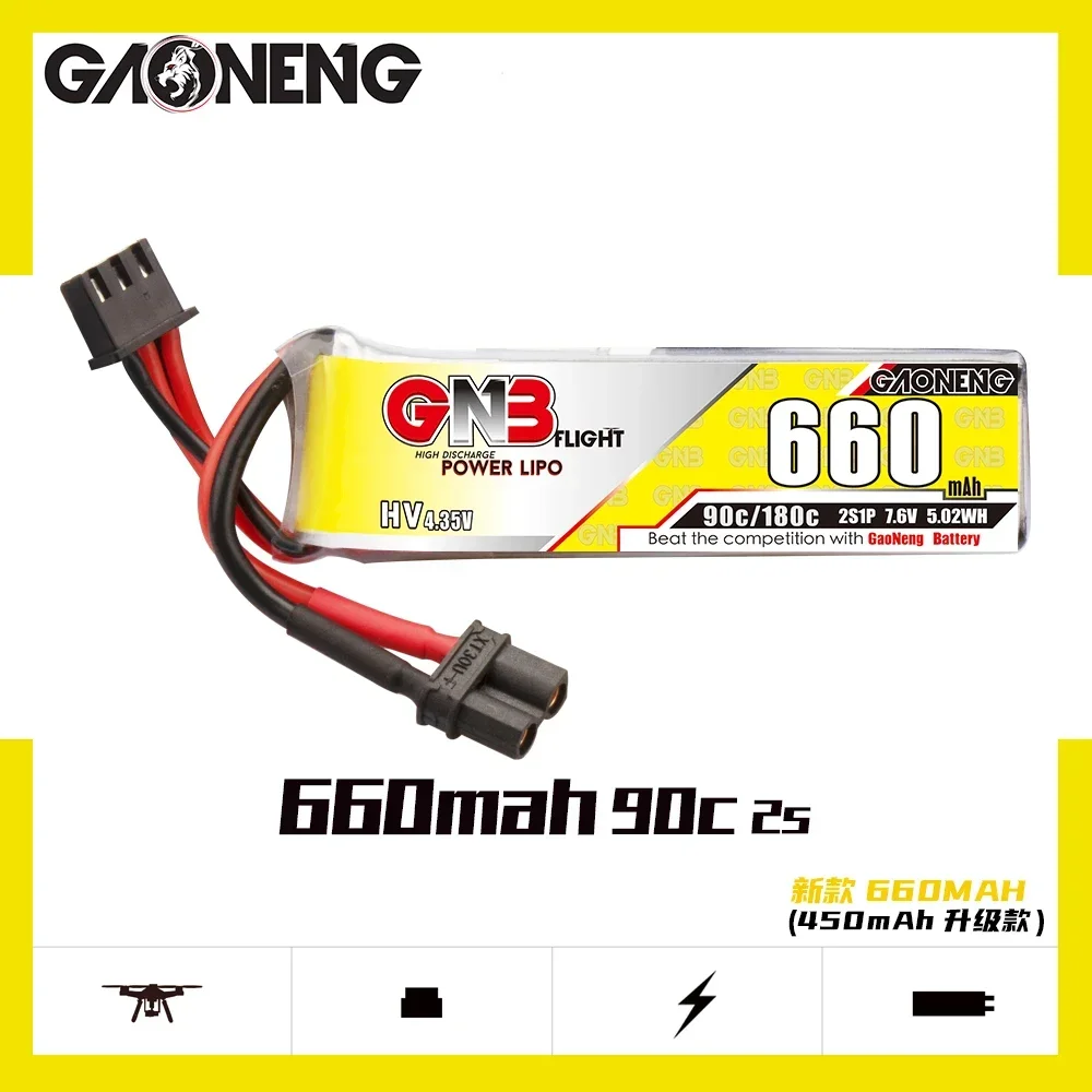 GAONENG GNB 660mAh HV 2S 90C 180C 7.6V XT30 LiPo Battery Tinyhawk II Small Heli Helicopter Multiroter Mini Micro FPV