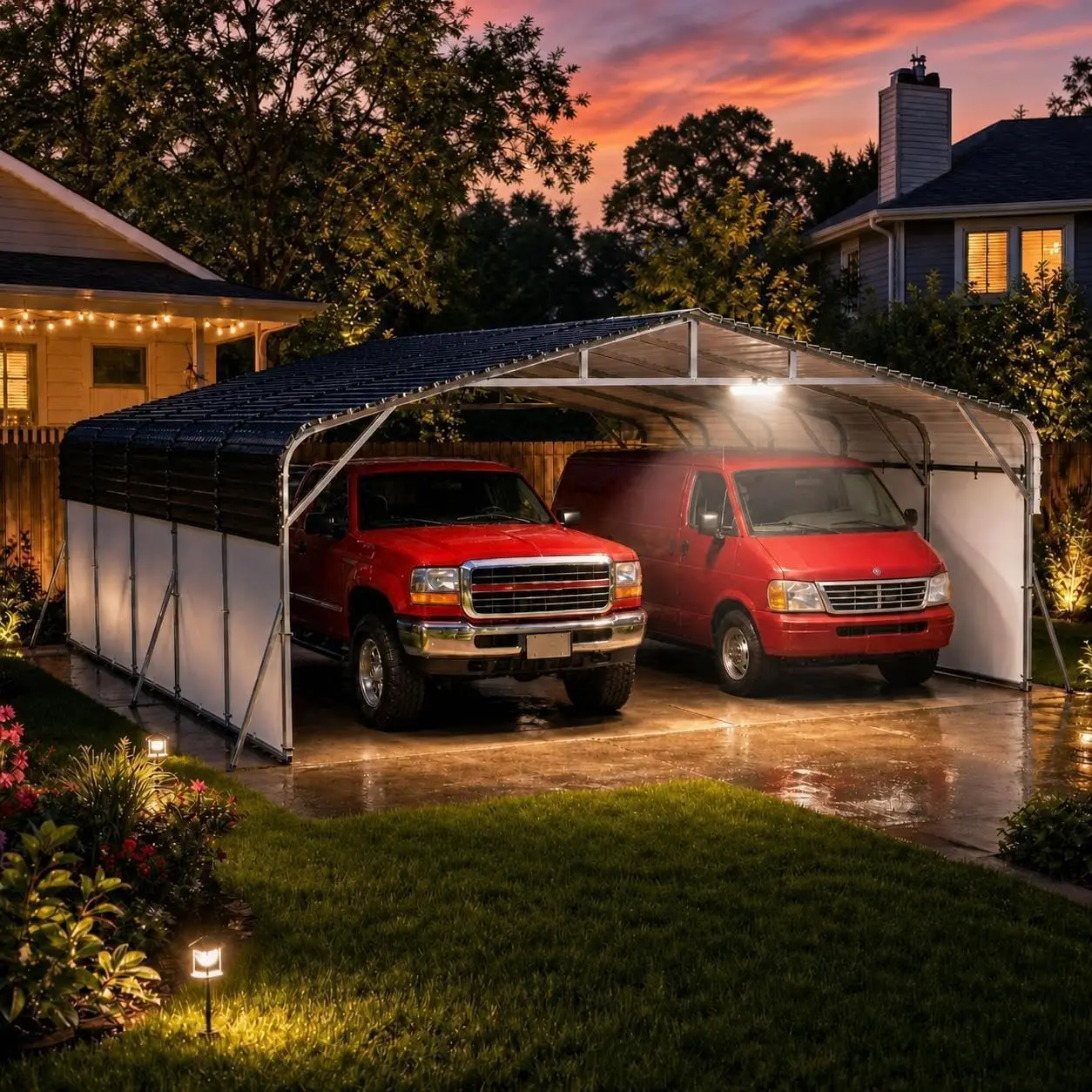 20x24ft Heavy Duty Metal Carport with Solar Light for Vehicle Storage, Customized