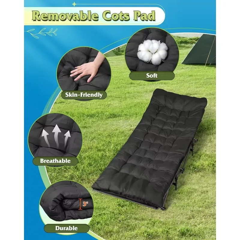 Heavy Duty Portable Camping Bed Collapsible Lounger with Metal Frame for Outdoor Hiking Picnic Beach and Office Break