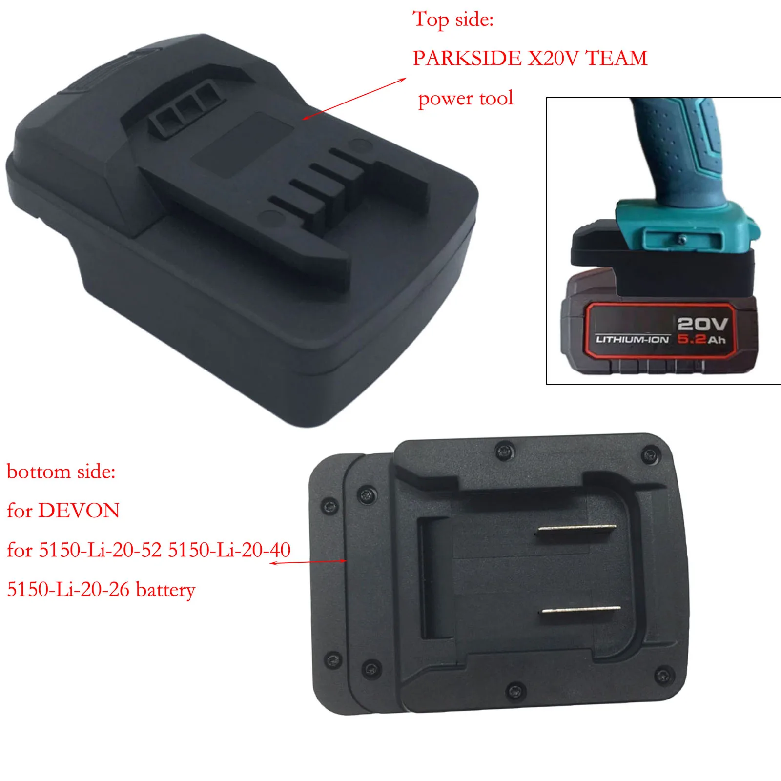 Convertisseur adaptateur de batterie 18V/20V, 1 pièce, pour batterie au Lithium DEVON 5150-Li-20-52 5150-Li-20-40 pour outil électrique de l'équipe PARKSIDE X20V