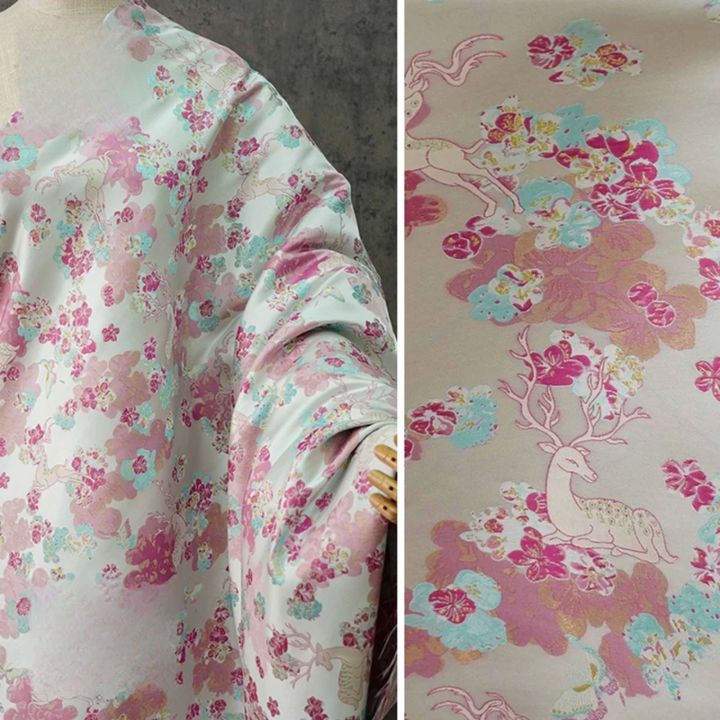 

Парчовая ткань Song, китайская пряжа Hanfu Cheongsam, окрашенная жаккардом, белый узор оленя, восточный стиль, летнее поступление, модный текстиль