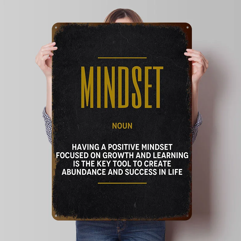 Mindset Definition Tinplate Posters Customizable Wall Art Retro Vintage Metal Signs for Home Room Setup Decorations Desk Decor