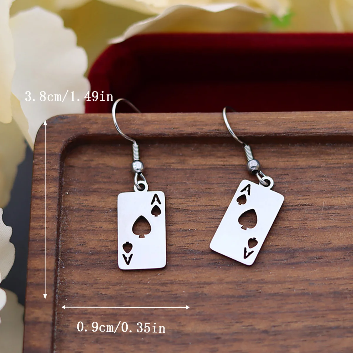 Hip Hop Statement Stainless Steel Poker Card Ace of Spades Earrings For Women Men Pendant  Earring Playing Cards Jewelry Gift