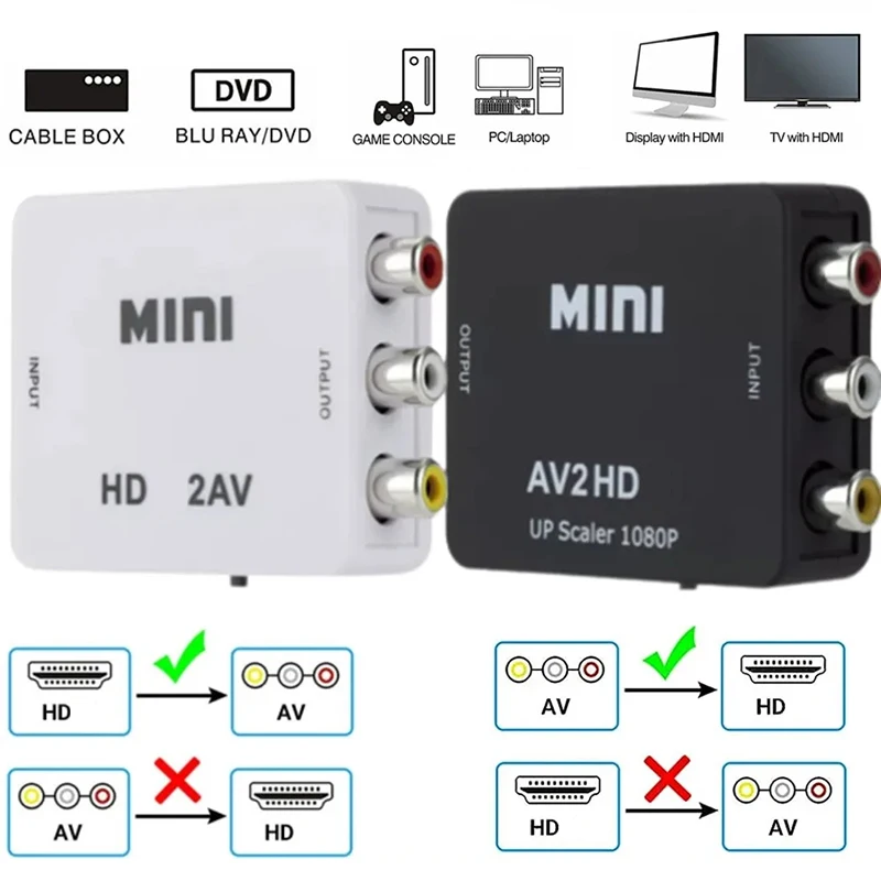 HD 1080P HDMI-compatible to AV RCA CVSB L/R 1920*1080 Video Converter Box Video HDMI2AV AV2HDMI Scaler Adapter Support NTSC PAL