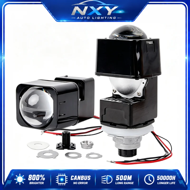 NXY NX46 1.5 Inch Bi LED Projector Lens Module Hi Lo Beam Headlight Retrofit for Car Motorcycle Electric Bike Aviation Aluminum