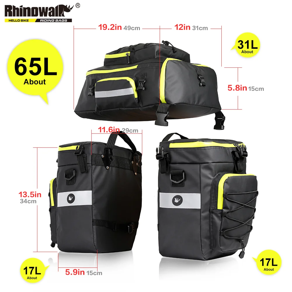 

Rhinowalk 65L Bike Pannier Bag Waterproof Bicycle Double Side Bag 3 In 1 Large Capacity MTB Carrier Bags Rear Cycling Accessory