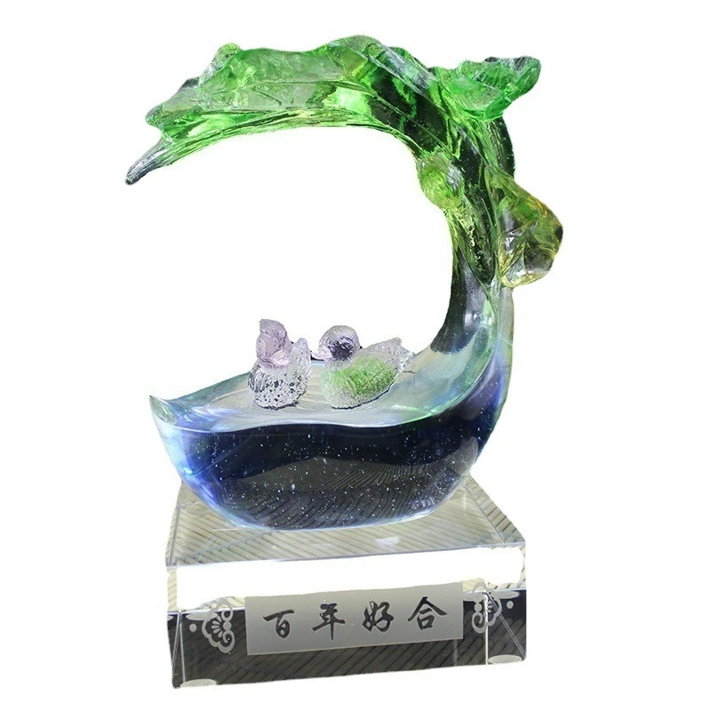 

Ancient glazed mandarin duck ornament handicrafts home decoration century-old haohe wang marriage ornament