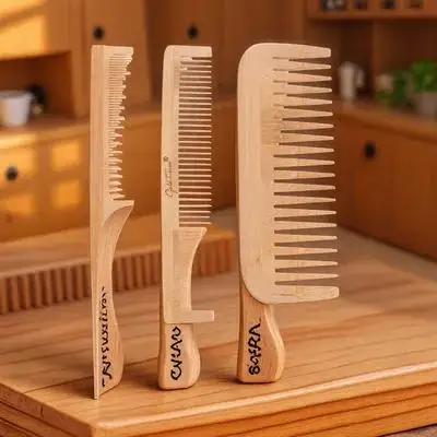 

3Pcs Bamboo Hair Brushes Fine and Wide Tooth Combs for Styling Detangling Salon Barber Personal Use Salon Comb