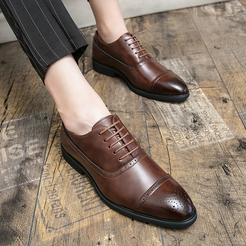 Men Luxury Derby Leather Shoes High Quality Fashion Formal Wedding Shoes Men\'s Office Shoes Black Brown 38-48 Men Shoes