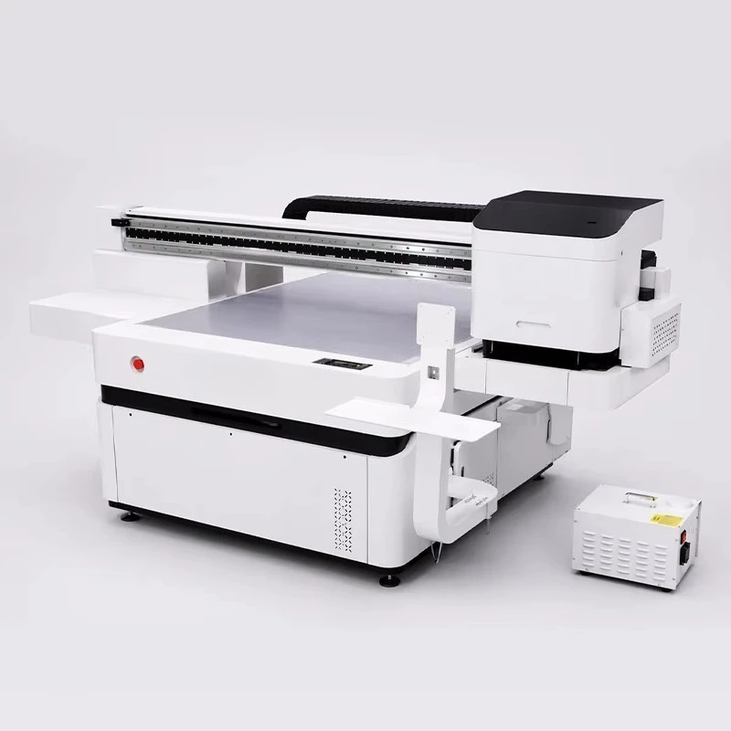 Industrial UV Flatbed Printer with Four I3200 Heads CMYKWV Dual White Varnish High-Speed Printing for Labels Cards Eggs PVC