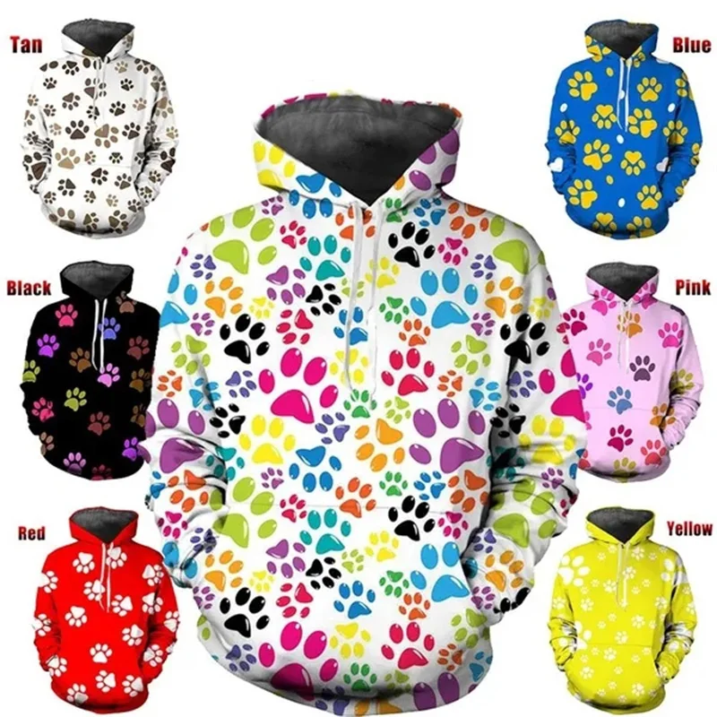 

New Fashion Funny Dog Footprint 3D Print Hoodie Women Men Creative Personality Hooded Sweatshirt Casual Long Sleeve Pullover Top