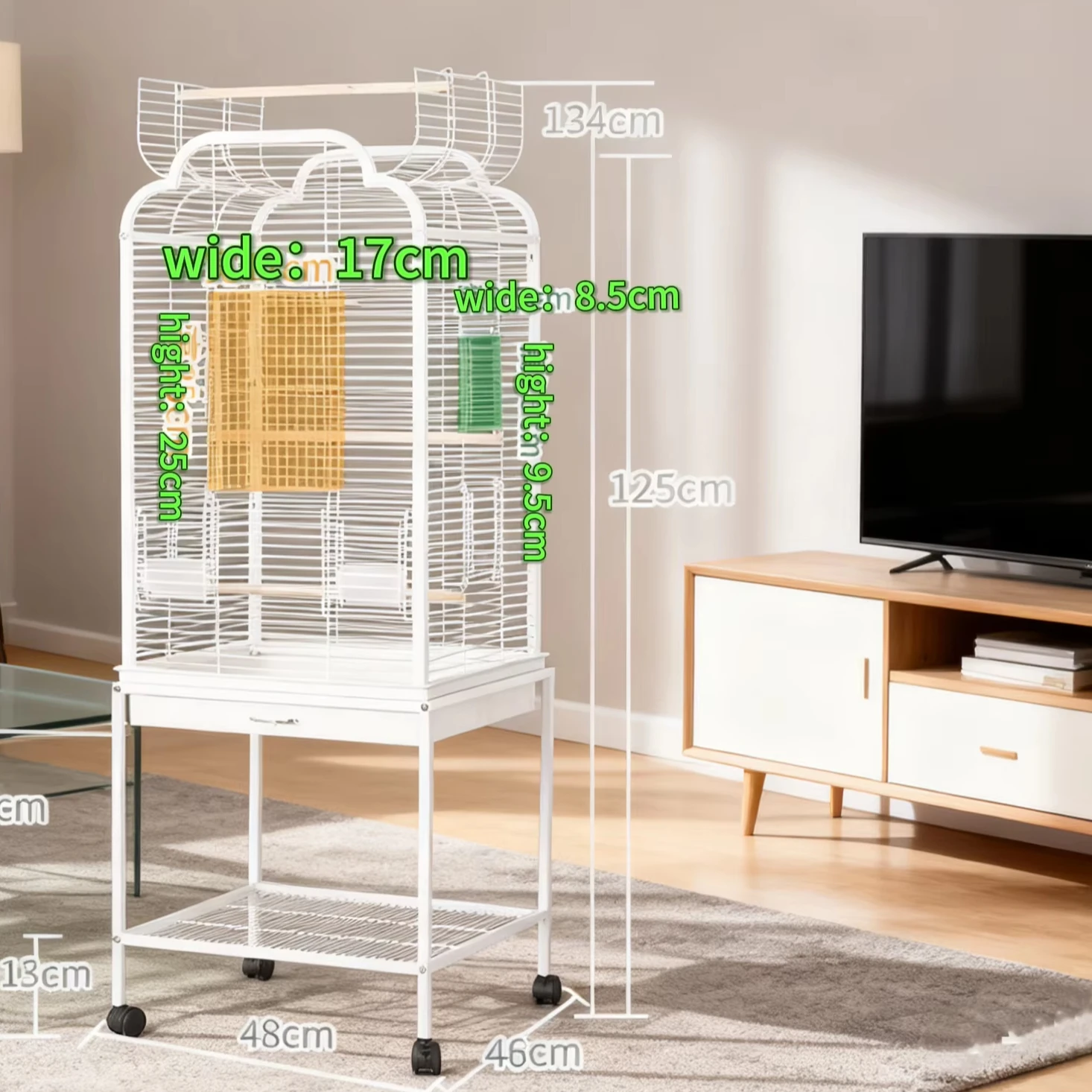 

Mobile Modern Steel Bird Cage with Wheels Durable and Secure Design Contemporary Style