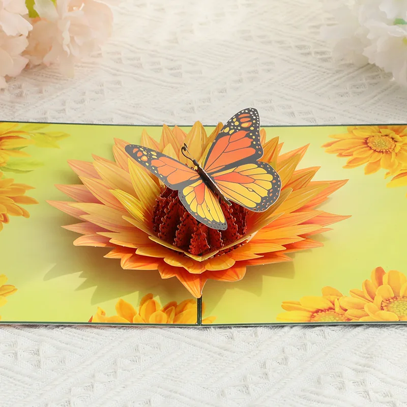 Creative 3D Three-dimensional Sunflower Butterfly Pattern Foreign Trade Three-dimensional 3D Message Blessing Card