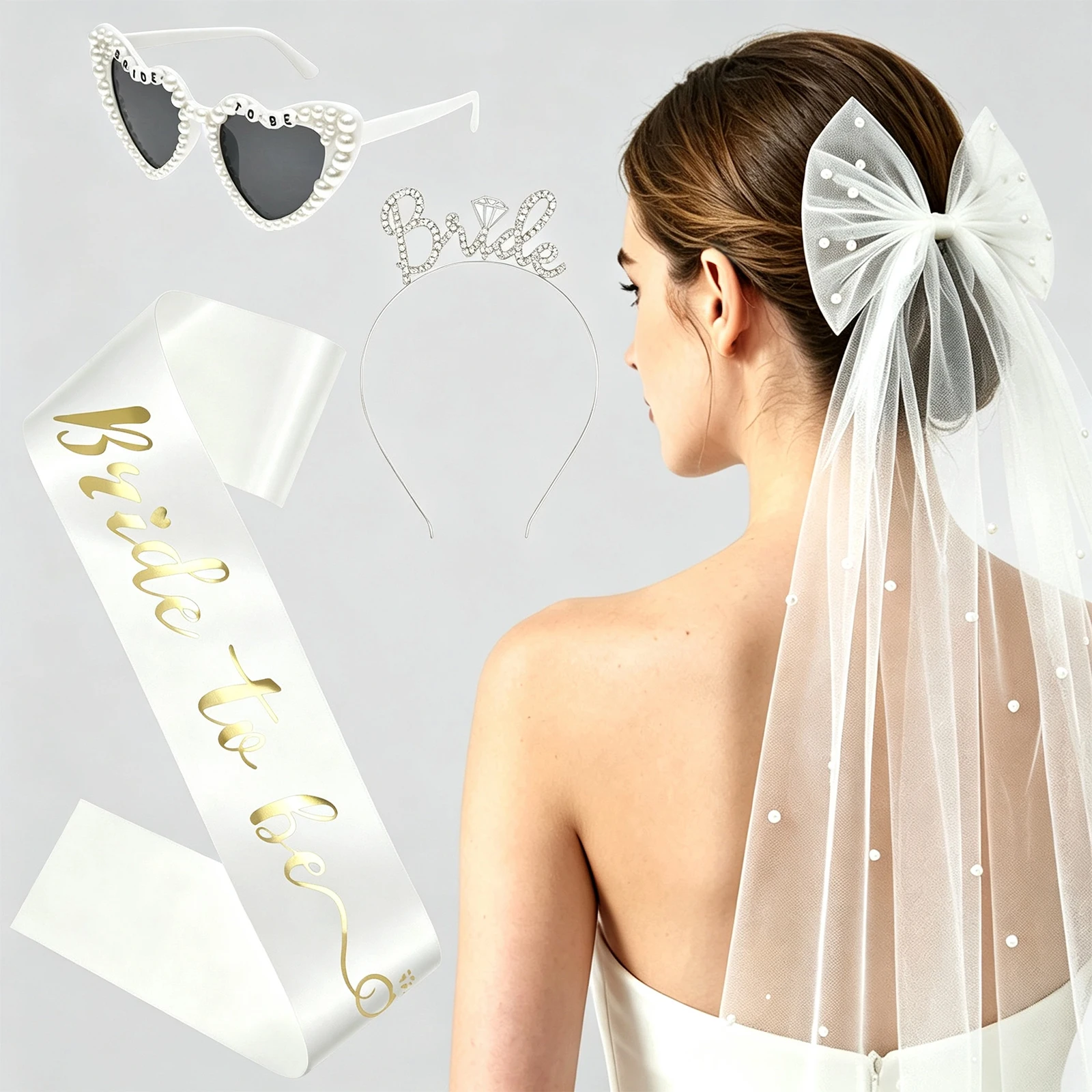 Decoración para despedida de soltera, corona para la novia, fajín y velo para mujer, accesorios para fiestas de boda, regalo, atrezzo para fotos.