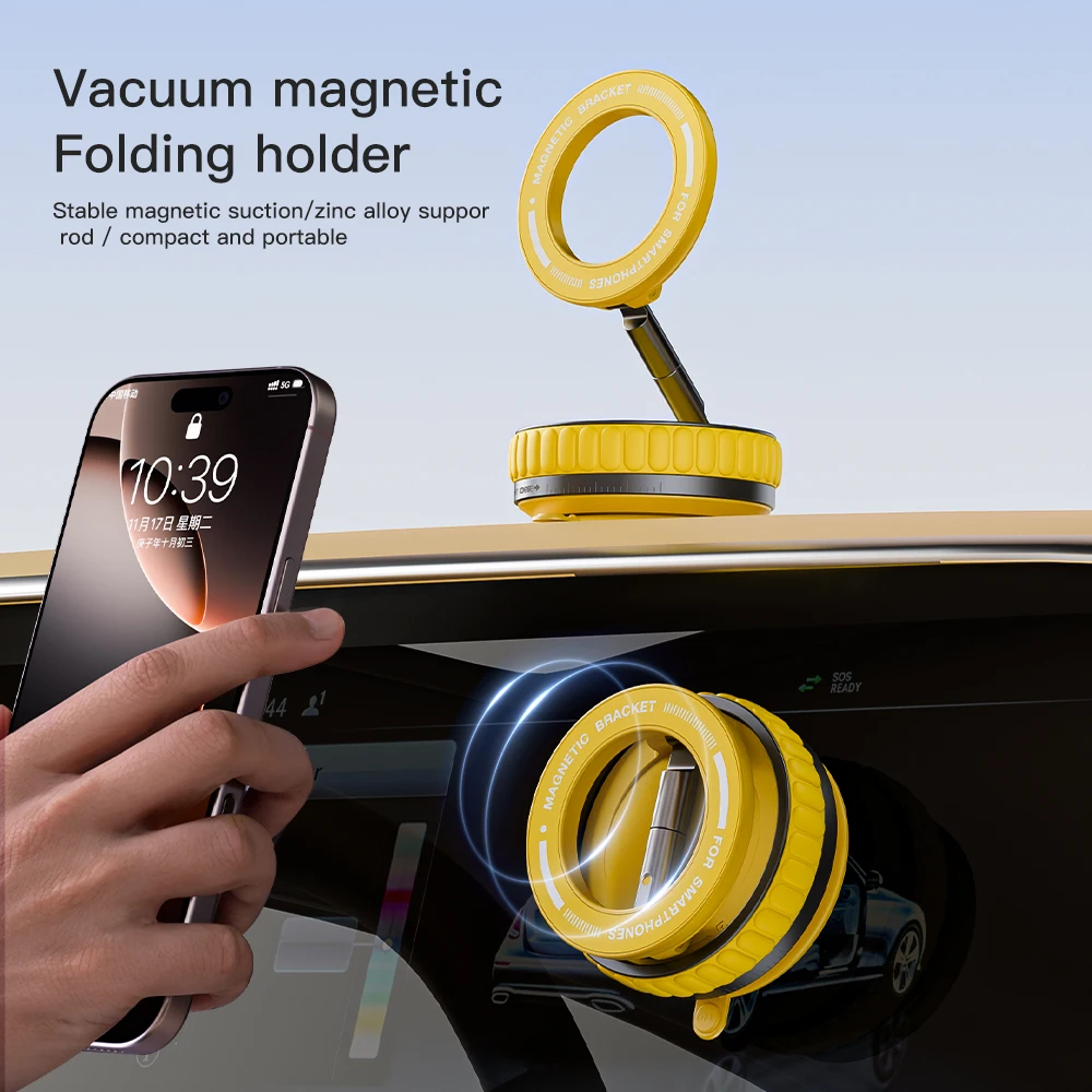 

Strong Magnetic Machinery Car Phone Holder Foldable Design 360° Adjustable Vacuum Mount For Car Desk Bathroom Universal USB
