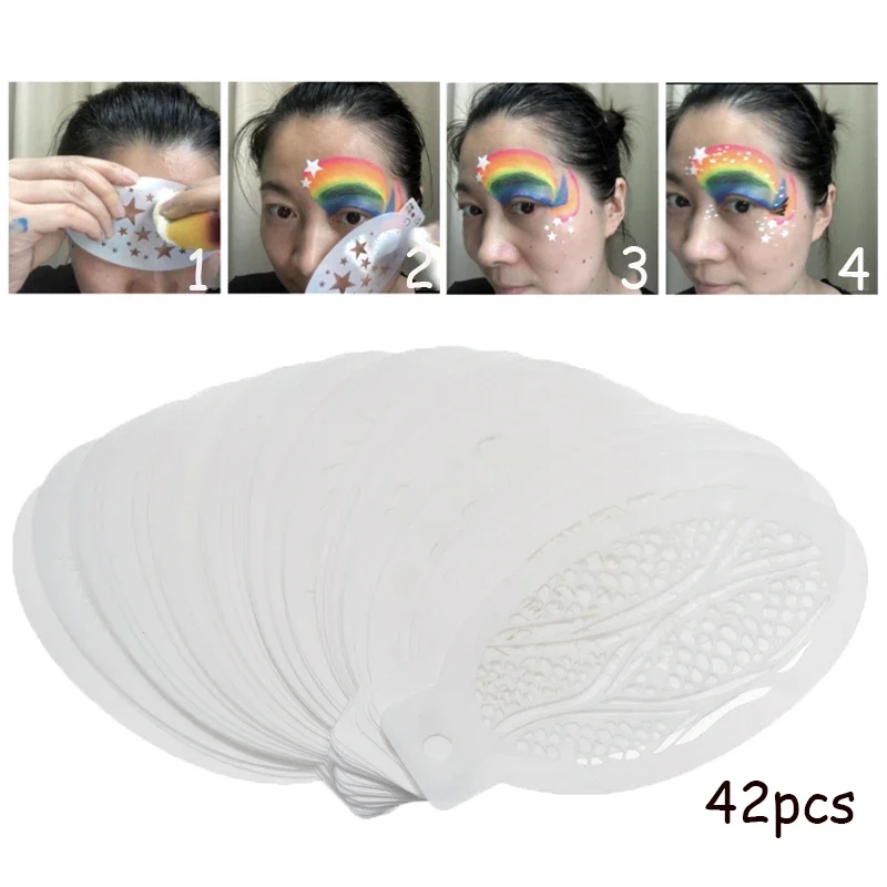 Plastic Face Painting Stencils Templates Makeup Body Art Angel Rainbow Dots Scale Leopard Makeup Set Tools White 42pcs/lot