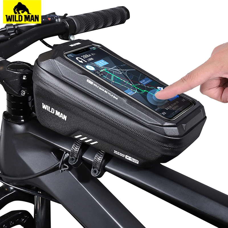 WILD MAN Mountain Bike Bag Front Handlerbar Bag Rainproof 6.7inch Mobile Phone Case Bicycle Top Tube Bag Cycling Accessories