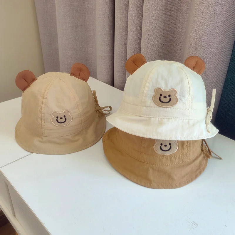 Cartoon Baby Summer Sun Hat Quick Drying Infant Bucket Cap Cute Bear Fisherman Hats 5-18Month Boys Girls Kids Sunshade Pot Caps
