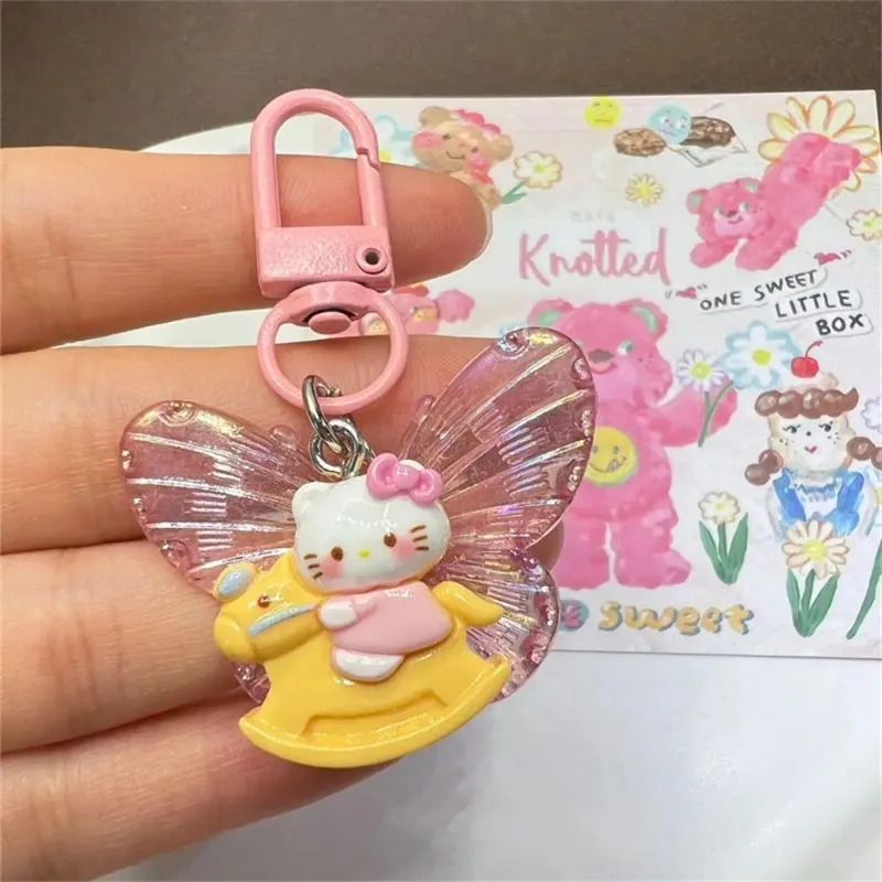 Sanrio Hello Kitty portachiavi farfalla scintillante portachiavi simpatico cartone animato ragazze zaino ciondolo borsa decorazione per i regali degli amici