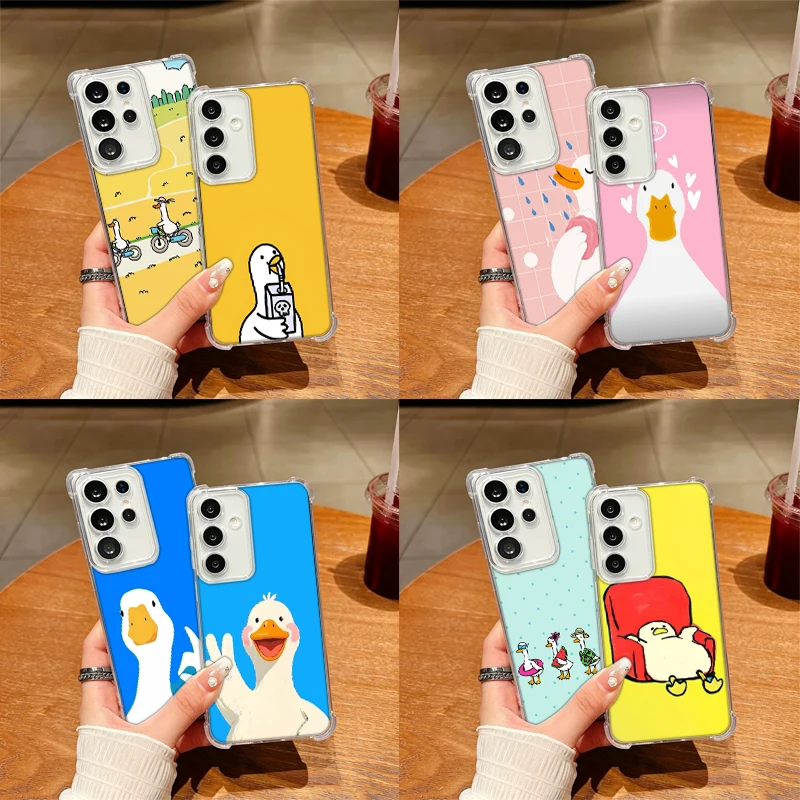 Cute Cartoon Duck Phone Case For Samsung S26 Ultra S25 Edge Galaxy S23 S21 S20 S24 FE S22 Plus S26FE S25FE TPU Cover Clear Shell