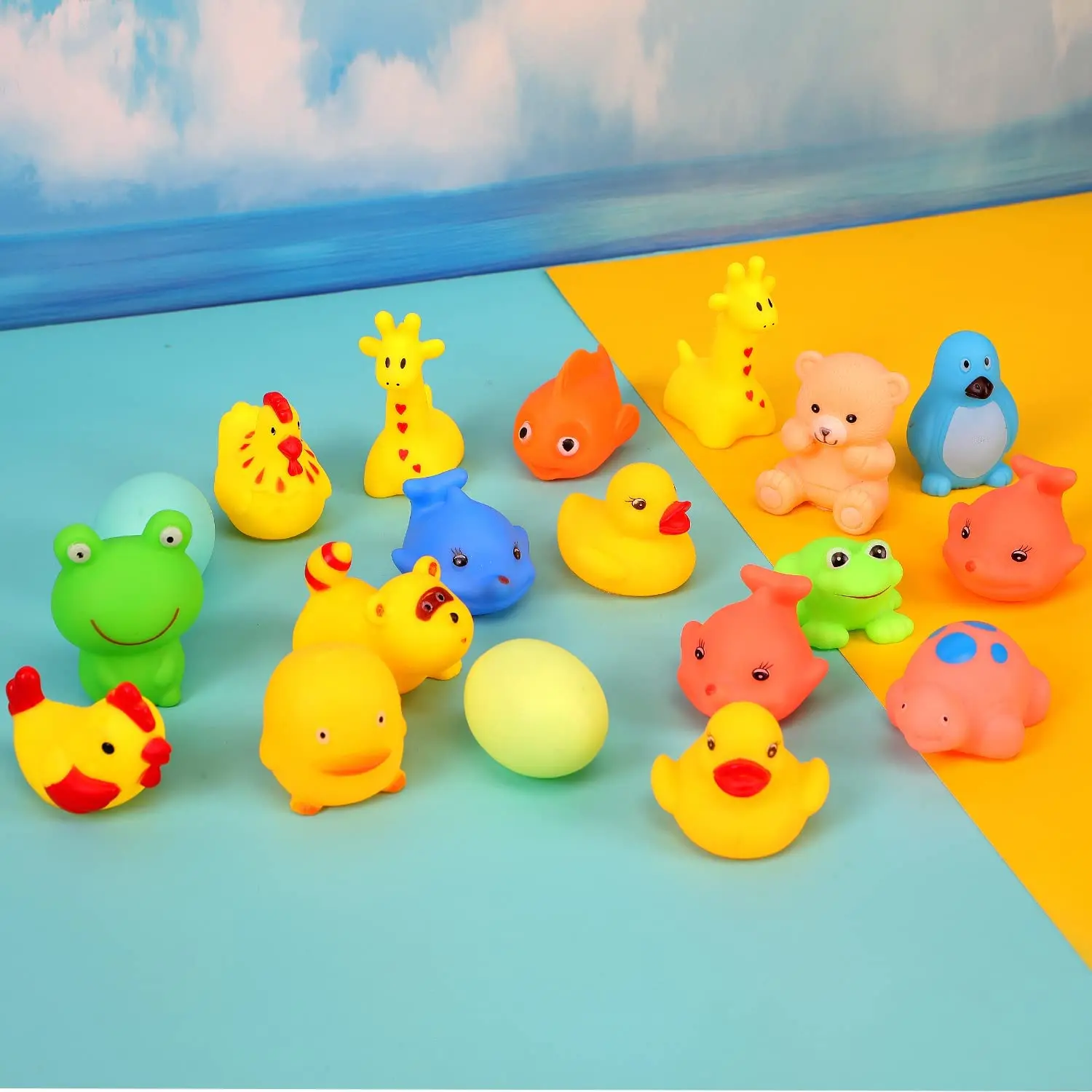 13 Pcs Cute Animals Swimming Water Toys Colorful Soft Rubber Float Squeeze Sound Squeaky Bathing Toy For Baby Bath Toys GYH