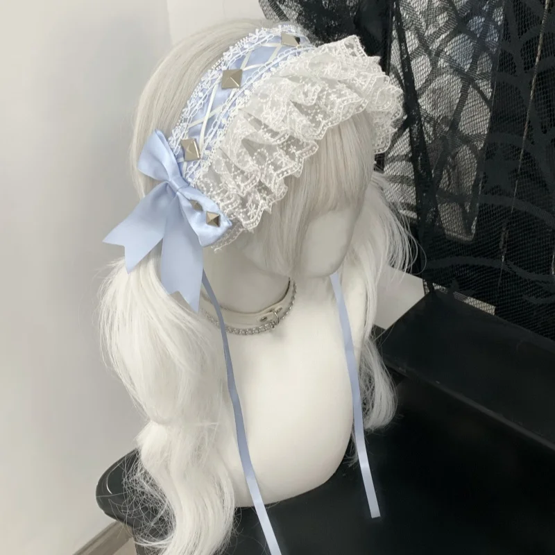 Novo artesanal original y2k rebite laço arco bandana doce lolita subcultura chapelaria halloween cosplay escuro gótico bandana