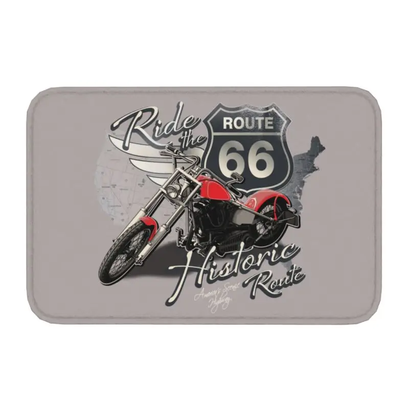 Motorcycle Ride Historic Route 66 Doormat Entrance Kitchen Bathroom Door Floor Mats Motorbike The Road Living Room Rug Carpet