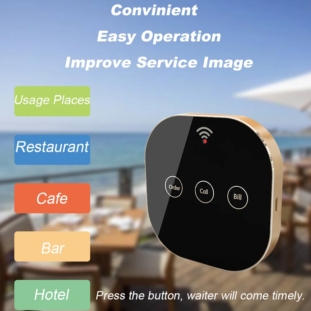 Touch Multi Languages Watch Receiver Screen Metal Frame Long Transmission Distance Call Buttons for Restaurants