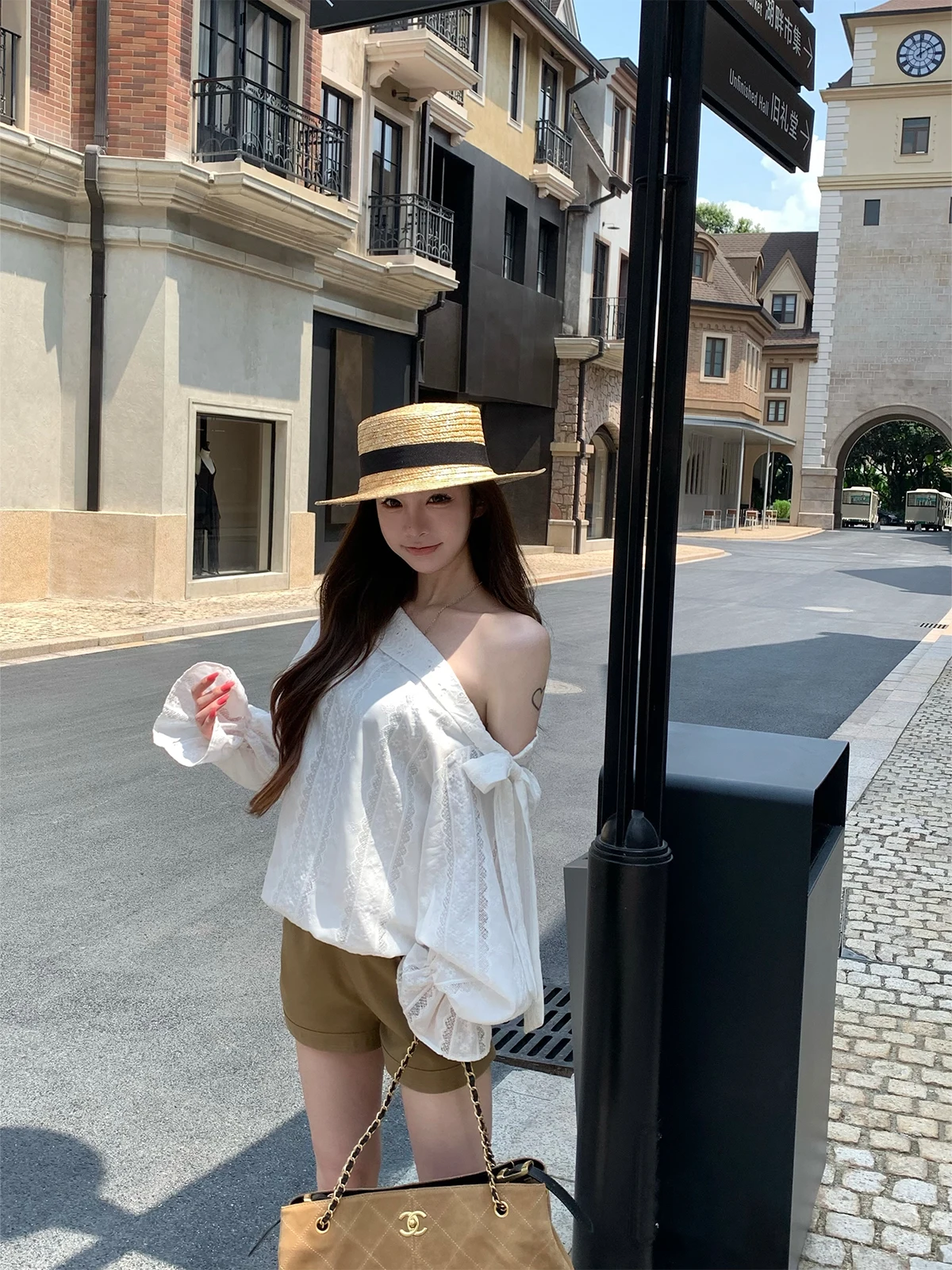 

FHEER Lace Trimmed oulder Bridesmaid Blouse Women's Outerwear Hollow out Cover up Thin Long Sve White Top Summer