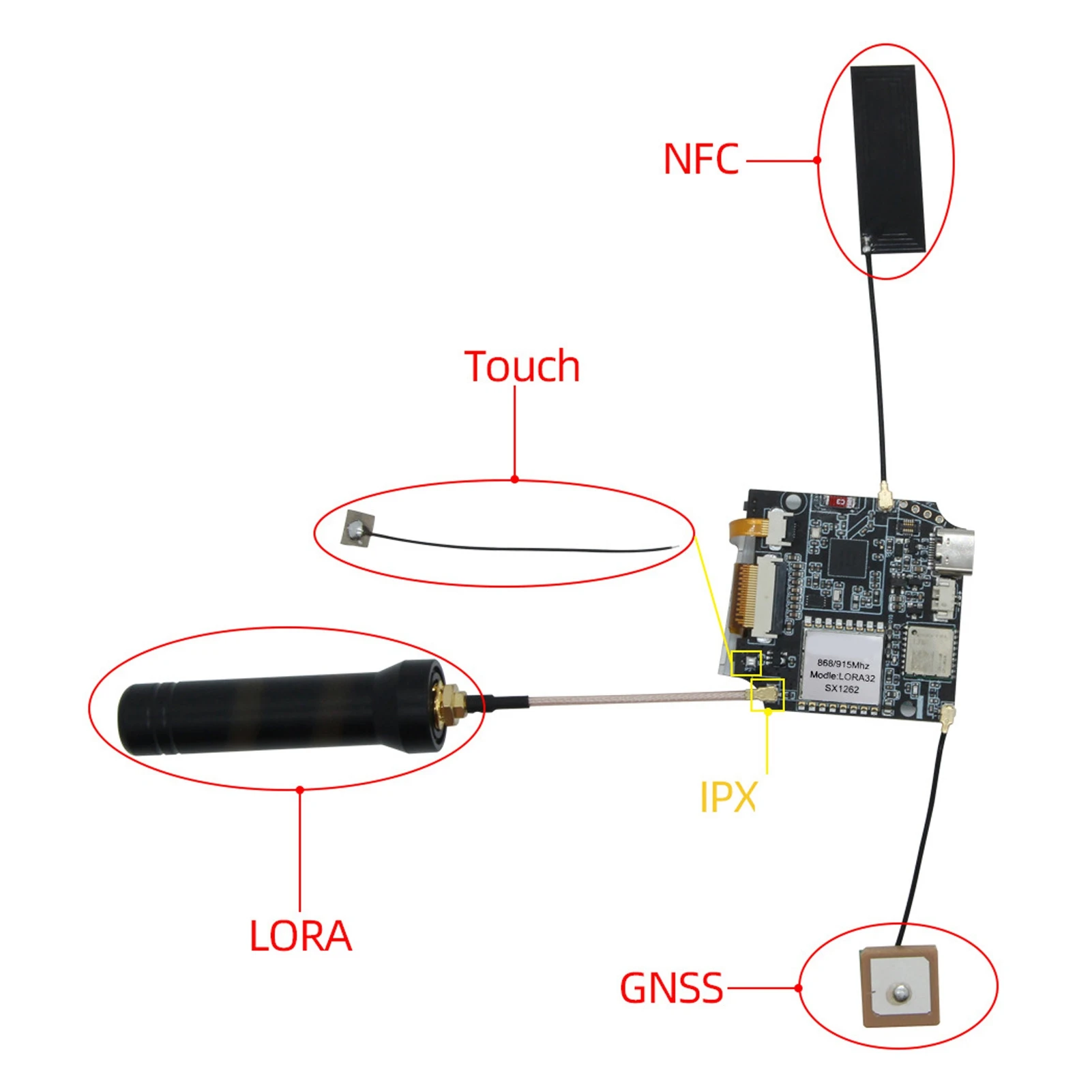 Modulo T da 915 MHz Scheda NFC NRF52840 in carta LNA LORA 1.54 E integrata per posizionamento GPS Modulo T-T da 915 MHz