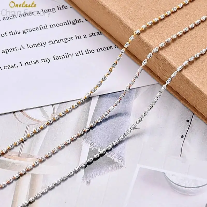 

Итальянское ожерелье-цепочка из стерлингового серебра 925 пробы с цилиндрическими бусинами для женщин, сверкающее 2-цветное тонкое ожерелье из бисера 1,5 мм, регулируемое