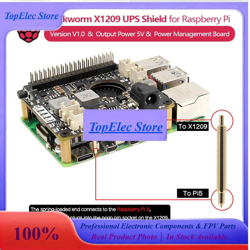 TopEsGeekworm X1209 V1.0 5V UPS HAT Power Management Board For Raspberry Pi 5 / 4B / 3B (Batteries Not Included)