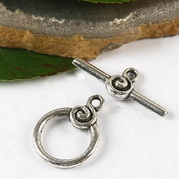 15sets SIZE:16mm,bar:26mm hole:1mm Tibetan silver round toggle clasp h2862