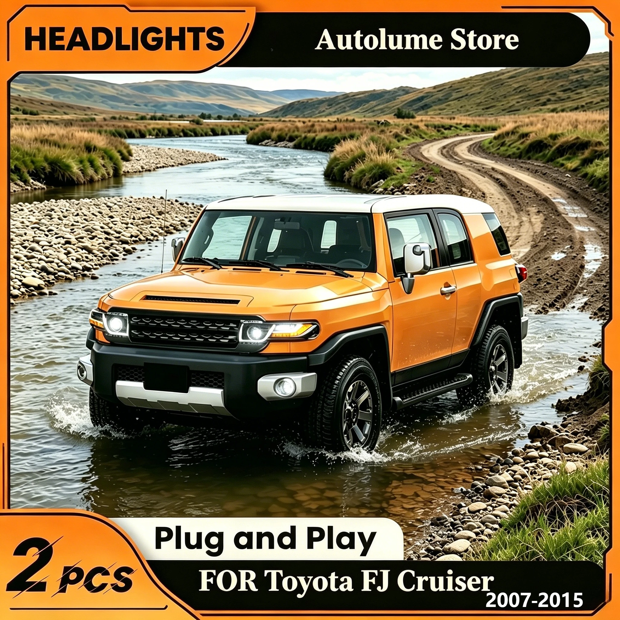 VLAND 1 Paar Voll-LED-Scheinwerfer-Set für Toyota FJ Cruiser 2007-2015 Offroad-SUV Frontscheinwerfer mit dynamischem sequenziellen gelben Blinker, LED-Tagfahrlicht, Canbus, fehlerfrei, wasserdicht,
