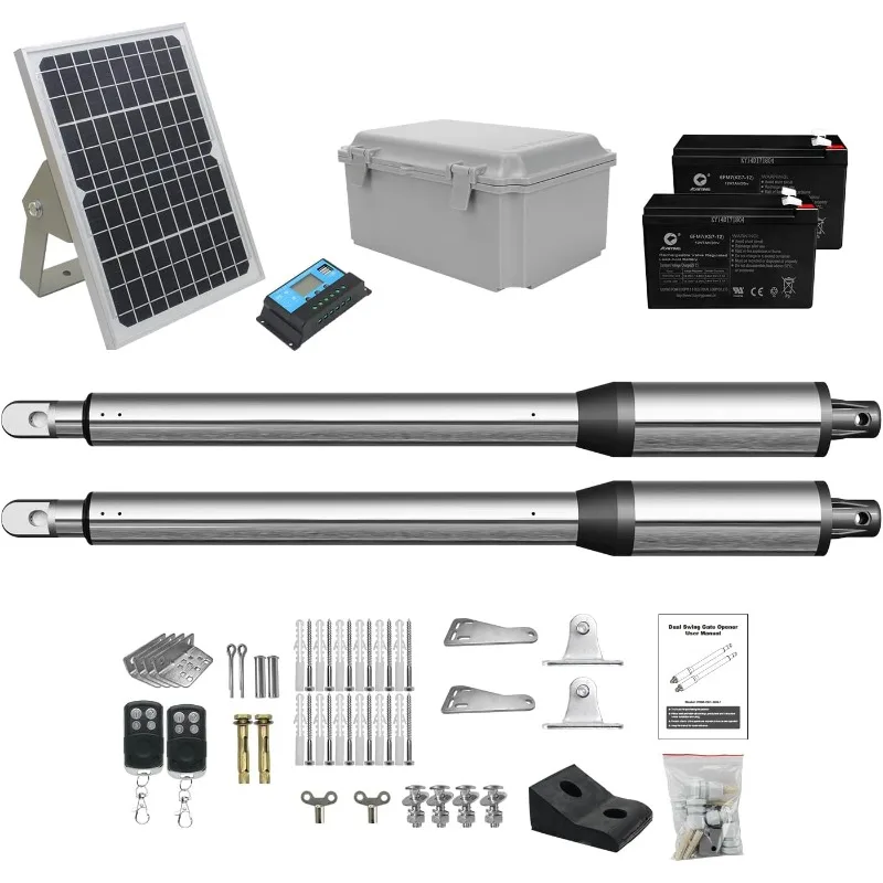 Solar Gate Opener with Batteries & Solar Panel for Dual Swing Gates Up to 440lb per Arm Automatic Gate Openers with Remote