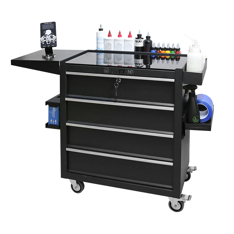 TAIDU Tattoo Tool Box Station With Four Darwers Tattoo Tool Trolley With Wheels Moveable Steel Tattoo Toolbox Table